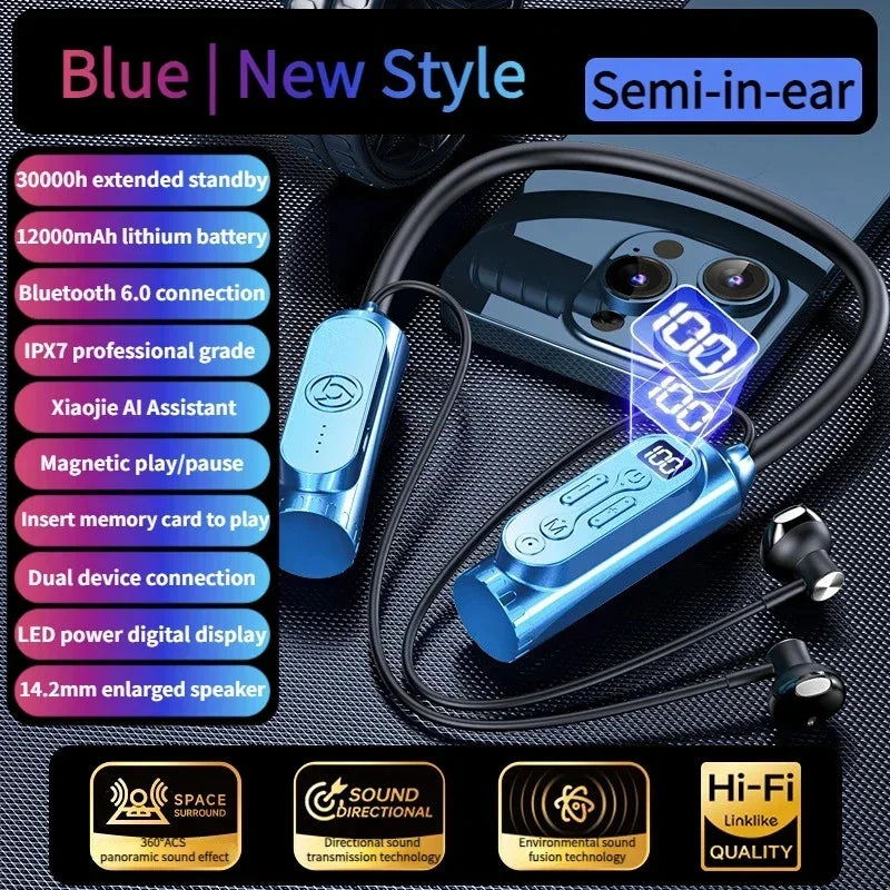 Luxuglow Smart Neckband Earphones – 12000mAh, Waterproof, HiFi