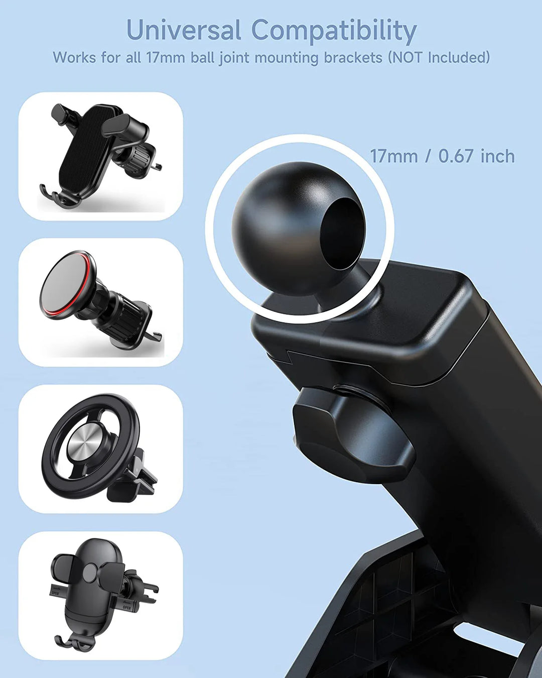Car Phone Holder – Suction Cup Mount with 17mm Ball Head
