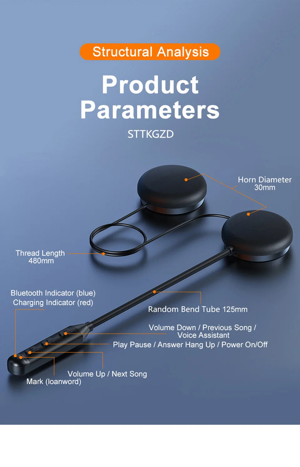STTKGZD Helmet Bluetooth Headset – ANC, 16H Battery, Waterproof