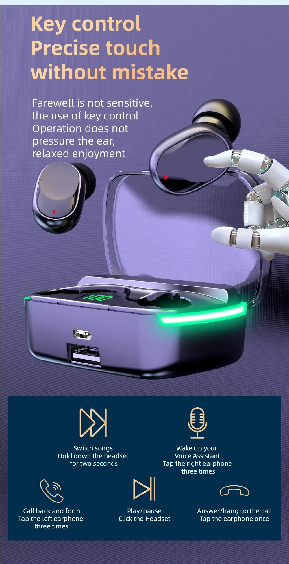 M60 Bluetooth 5.3 Earphones – TWS, Power Bank, LED Display