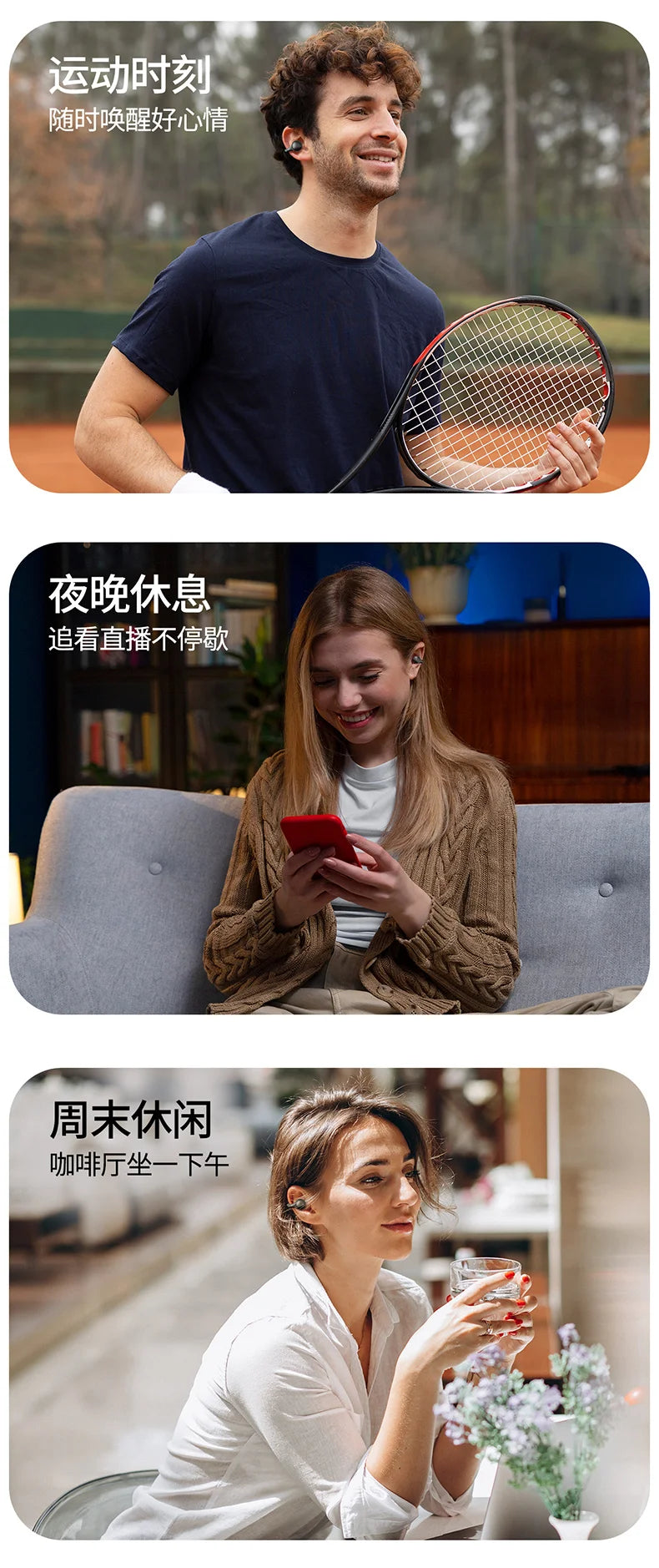 HUOMTONG Wireless Ear Clip Headphones – ANC, Sports, Gaming