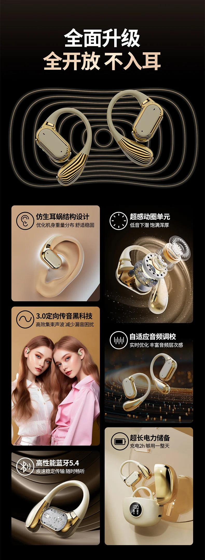 Bluetooth 5.3 Ear Hook Headphones – Wireless, Waterproof & HiFi