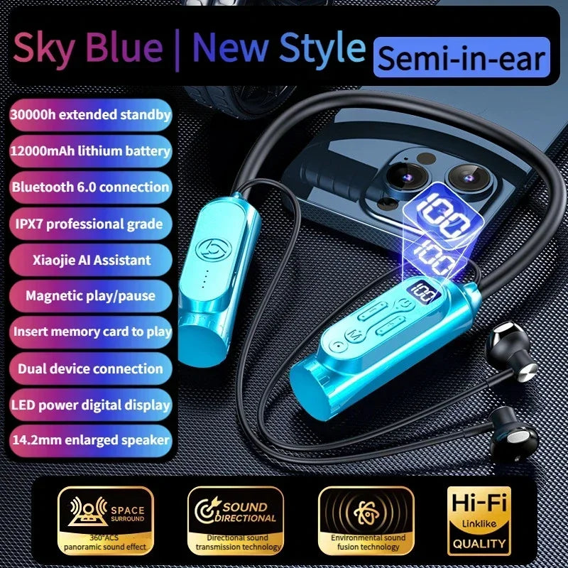 Luxuglow Bluetooth 6.0 Neckband – ANC, 12000mAh, IPX7