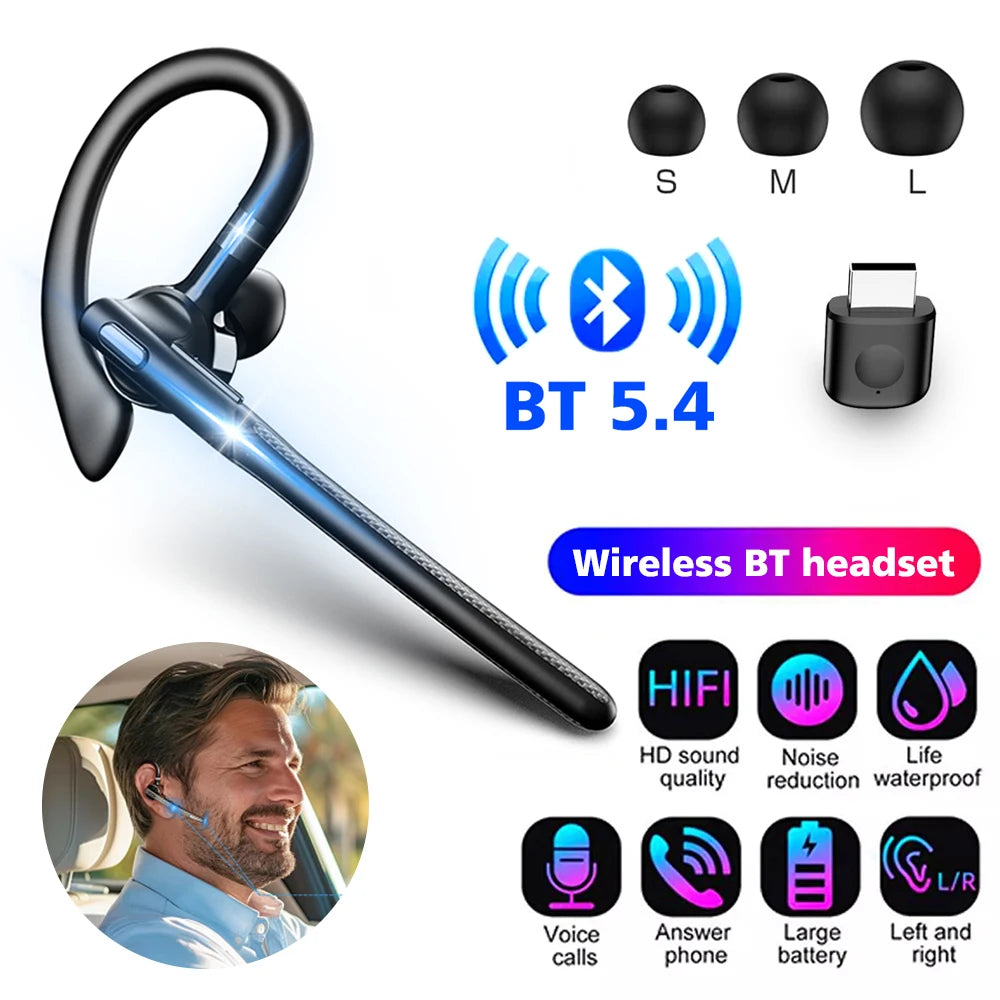 AideeMaster Bluetooth 5.4 Bone Conduction Ear-Hook Headset – ENC Noise Reduction, 48H Battery, LED Charging Case