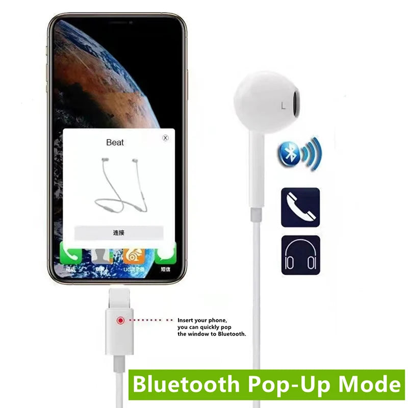 HKNL Wired Lightning Earphones for iPhone – ANC, Mic, Siri Support