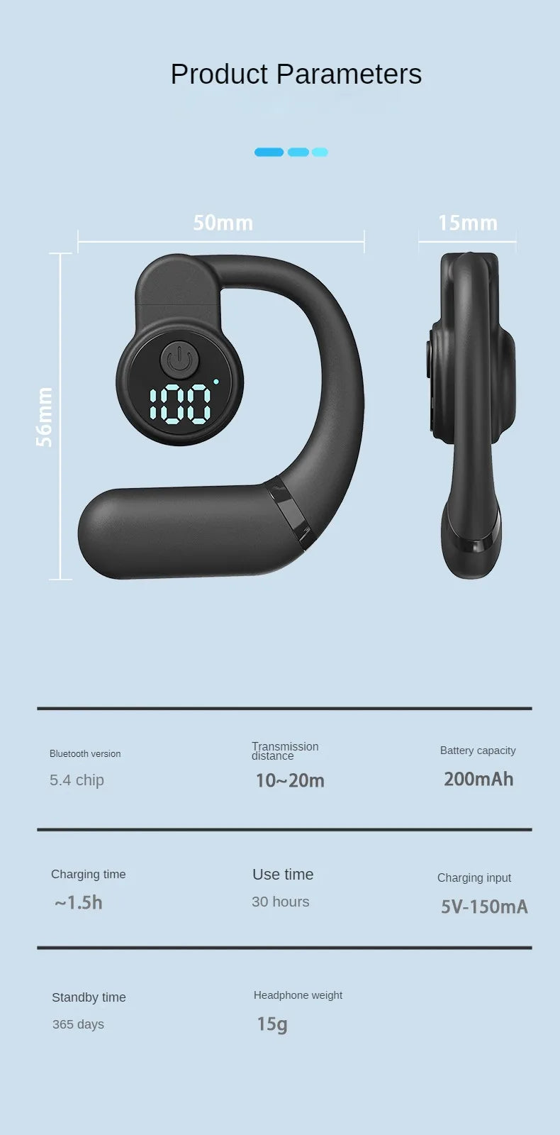 Kebidumei HOWS02 Ear Hook – Bluetooth 5.3 Noise Cancelling
