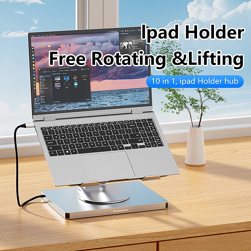 Blueendless 10-in-1 USB-C Laptop Stand Hub with HDMI, PD 100W & Ethernet