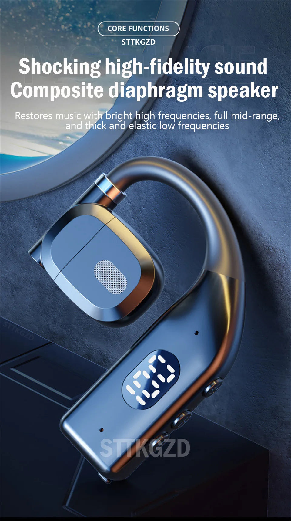 STTKGZD Bluetooth 5.3 Helmet Headset – Open-Air, ENC Noise Reduction, LED Display