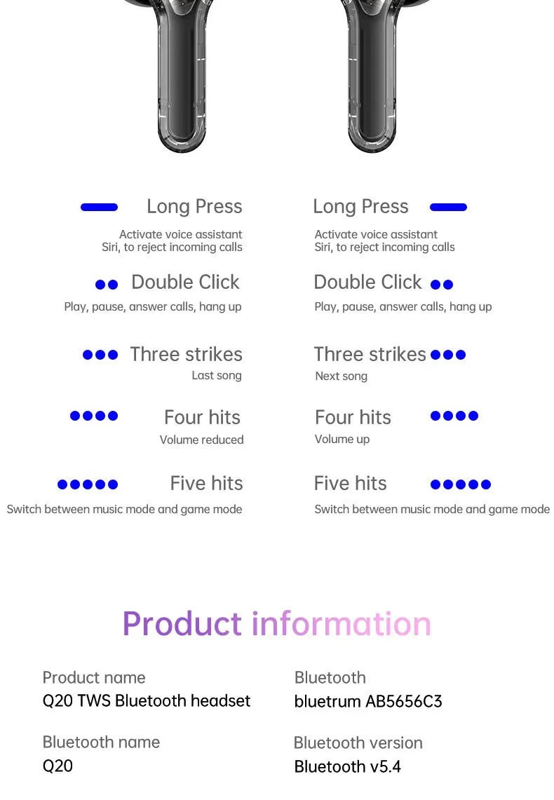 Beauddy TWS Bluetooth 5.4 Earbuds – ANC, Stereo Bass, LED