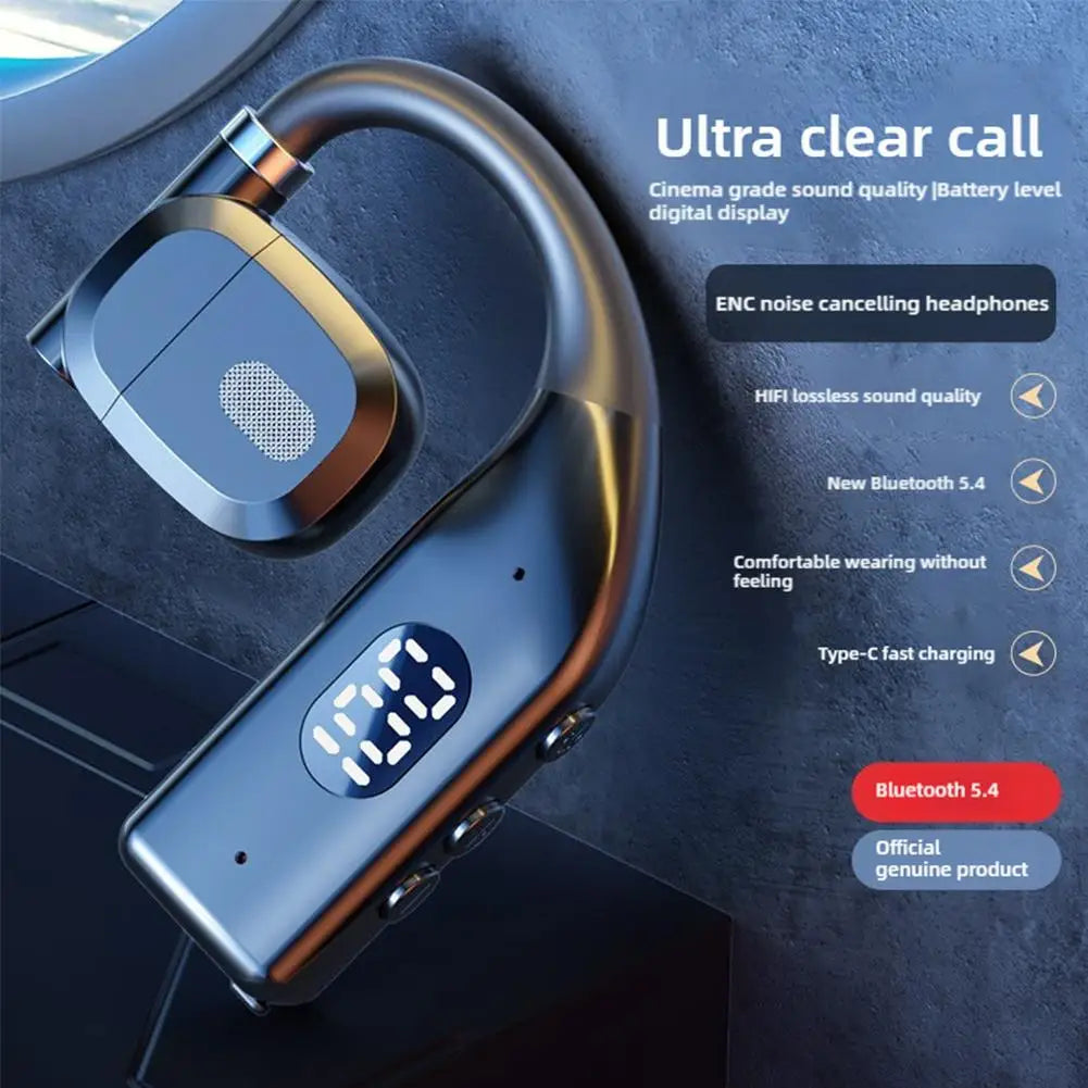 GRWIBEOU Bone Conduction Bluetooth 5.4 Headset – Waterproof Business Ear Hook with Mic & ANC