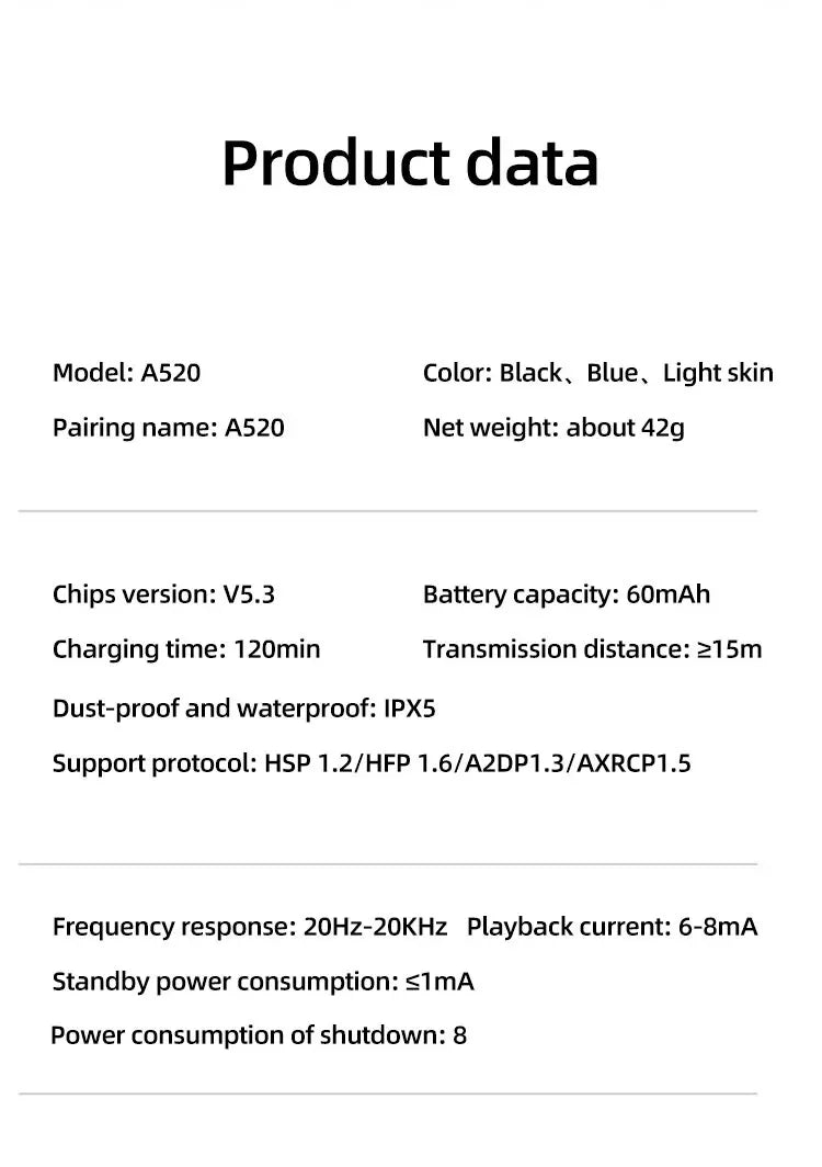 A520 Bluetooth 5.3 Wireless Headset – HD Stereo, Sweatproof – audio-accessory