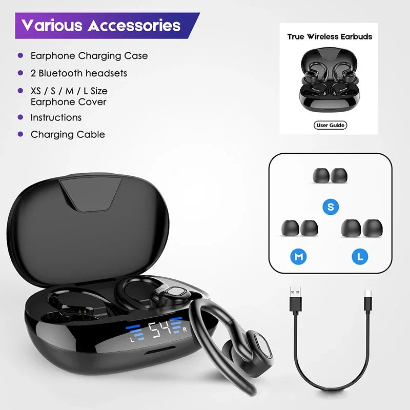 OLEVO Bluetooth 5.3 Ear Hook Earbuds – ANC, IPX6, HiFi Sound
