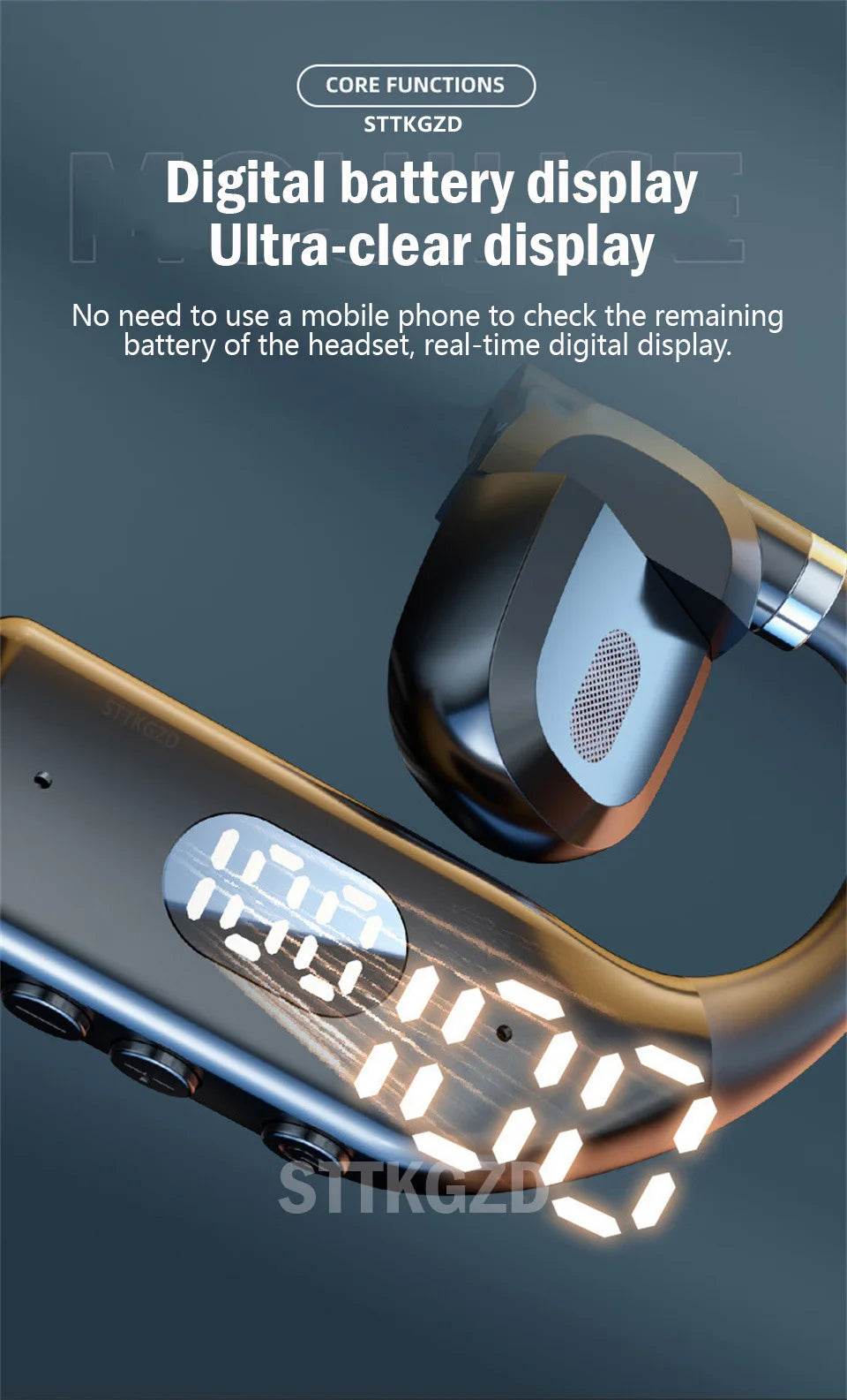 STTKGZD Bluetooth 5.3 Helmet Headset – Open-Air, ENC Noise Reduction, LED Display