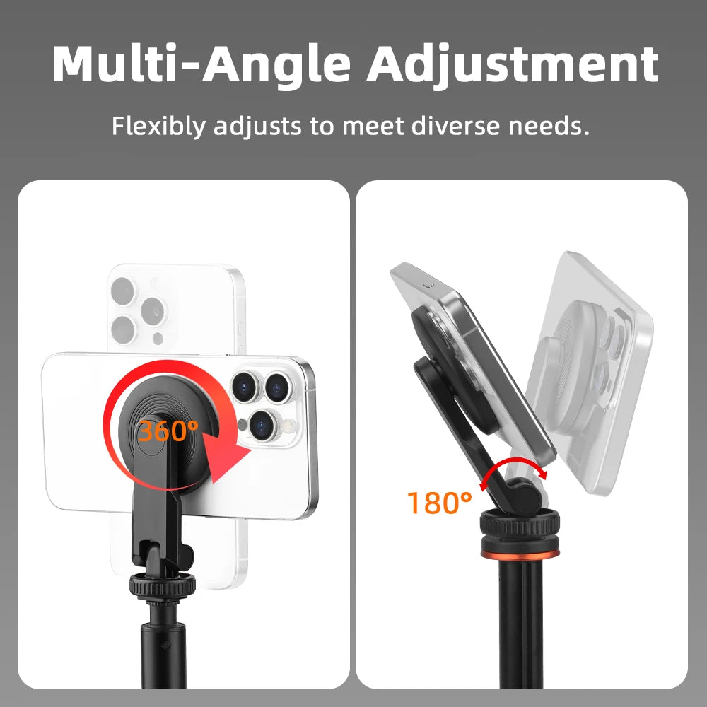 BRDRC Magnetic Tripod Mount for iPhone 12–15 – MagSafe Holder with Cold Shoe & 1/4" Thread