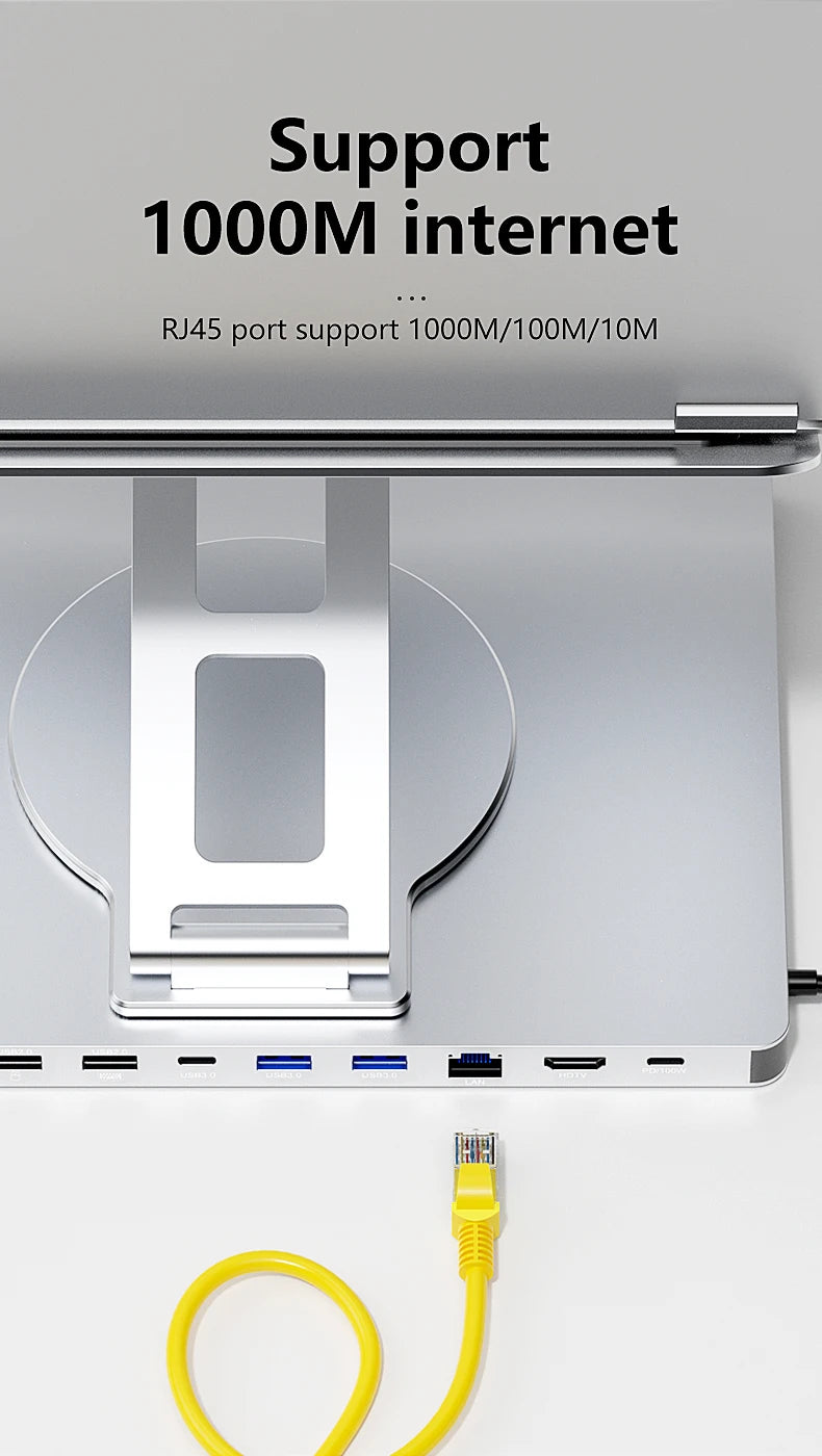 Blueendless 10-in-1 USB-C Laptop Stand Hub with HDMI, PD 100W & Ethernet