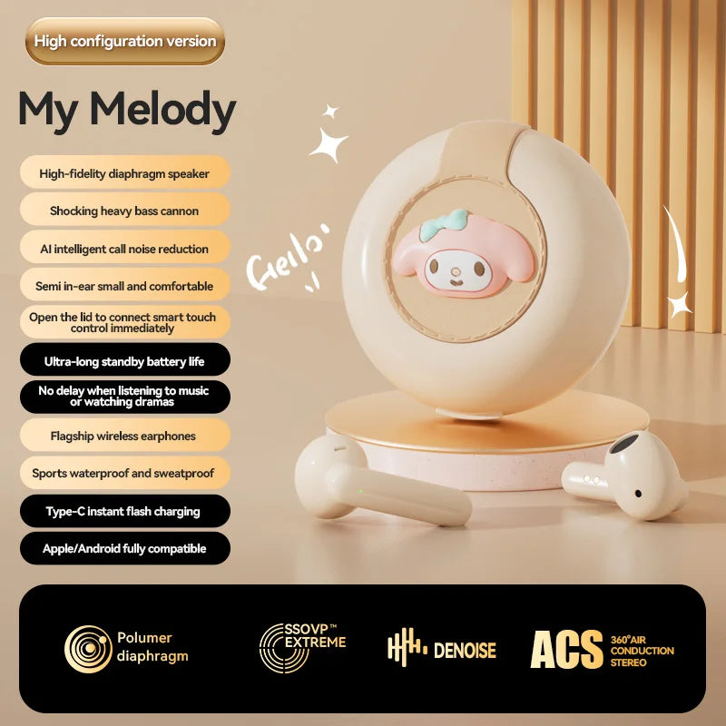 Hello Kitty Bluetooth 5.2 Earbuds – Cute, Wireless & Waterproof