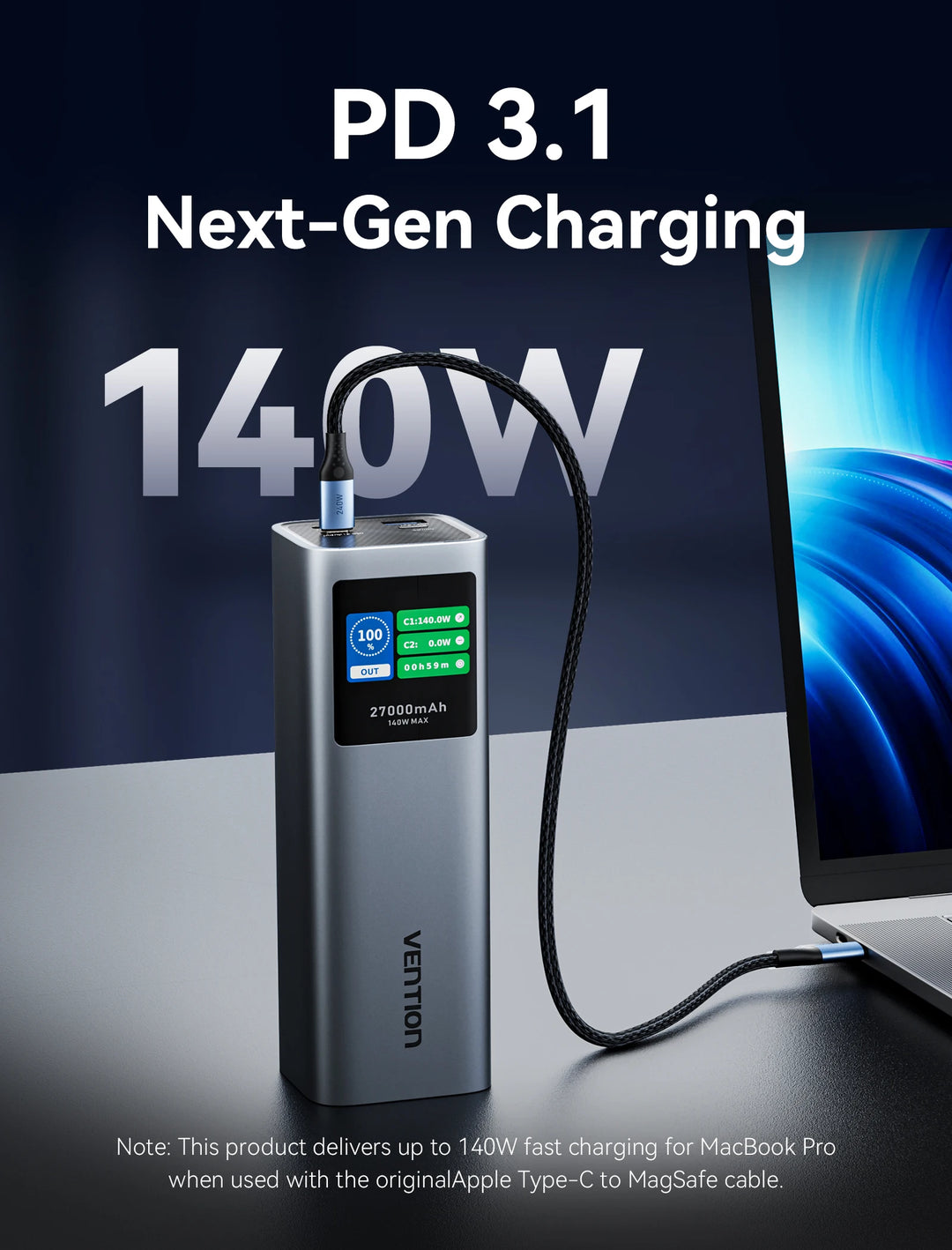 Vention 140W Power Bank USB-C | Digital Display
