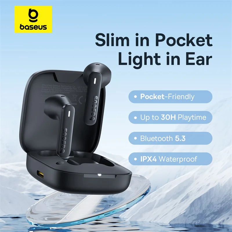 BASEUS Bluetooth 5.3 Earbuds – 30H Battery, TWS Wireless