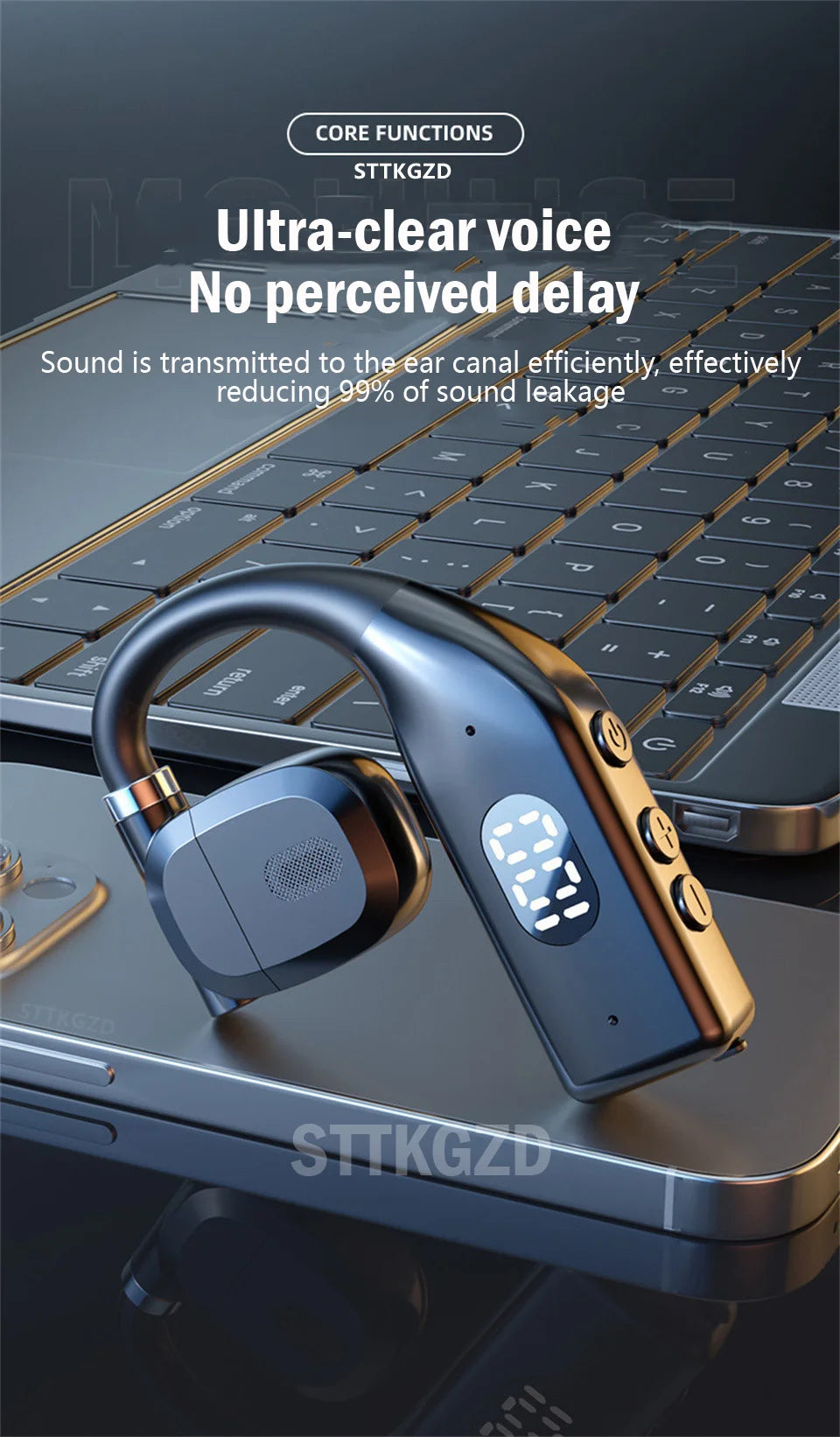 STTKGZD Bluetooth 5.3 Helmet Headset – Open-Air, ENC Noise Reduction, LED Display