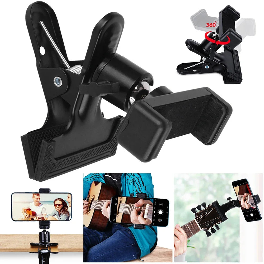 Guitar Headstock Phone Holder – 360° Adjustable Clip Mount for Recording & Streaming