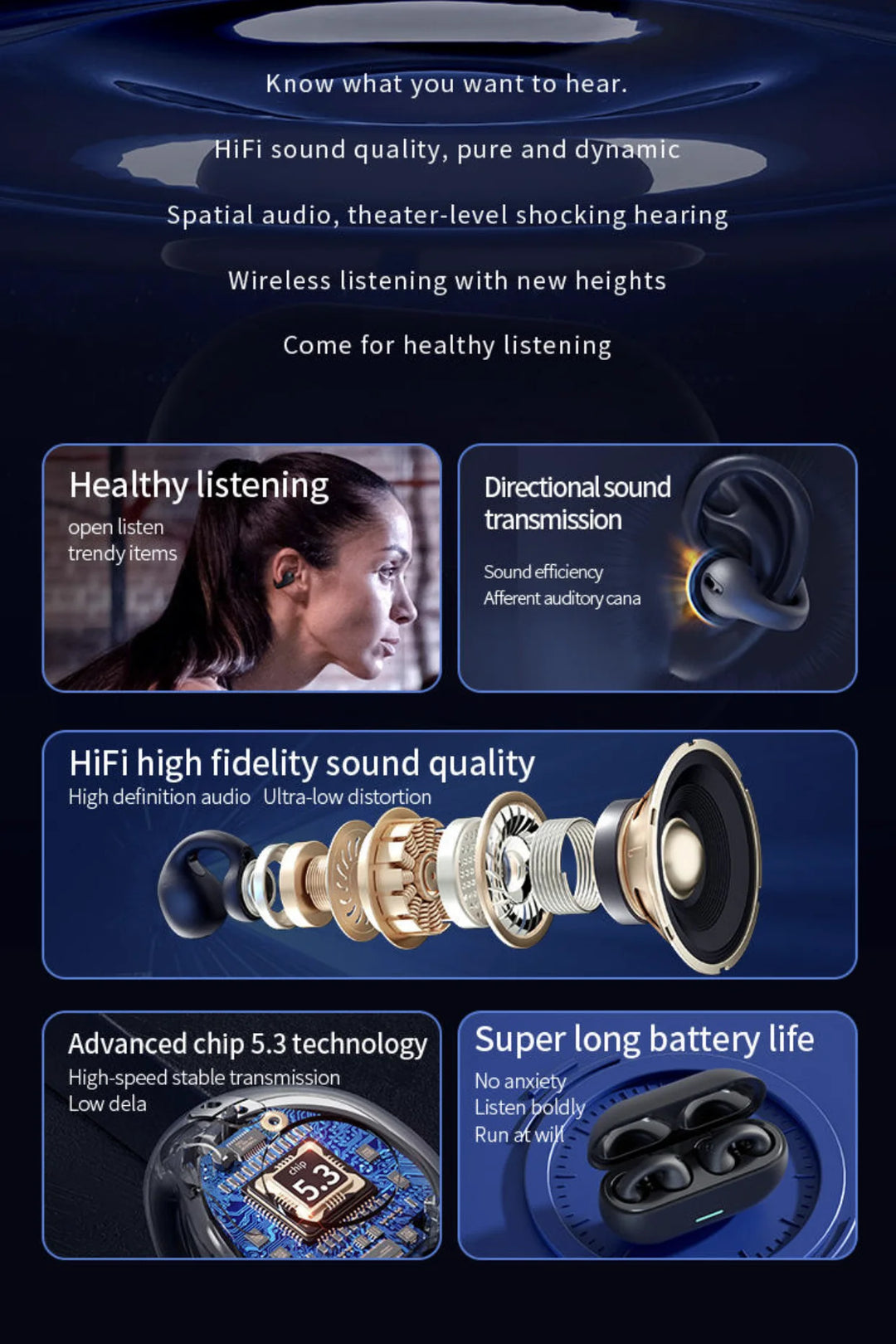 BUNKIMX A02 Wireless Ear Hook Earbuds — Bluetooth 5.1, Sport Fit
