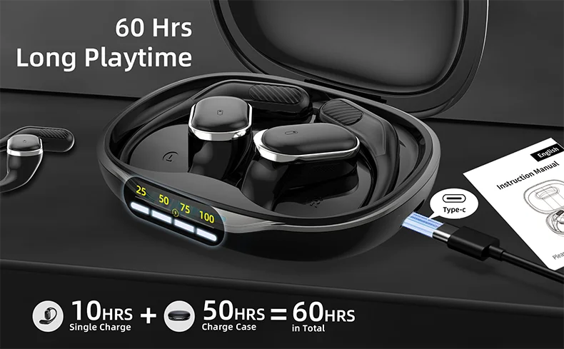 Arikasen Bluetooth 5.3 Open-Ear – 60h Playtime, ENC Mic
