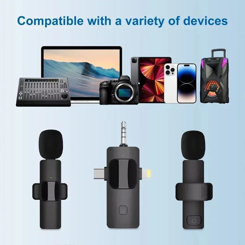 VIKEFON 3-in-1 Wireless Lavalier Microphone – Plug & Play Mic for iPhone, Android, DSLR & PC