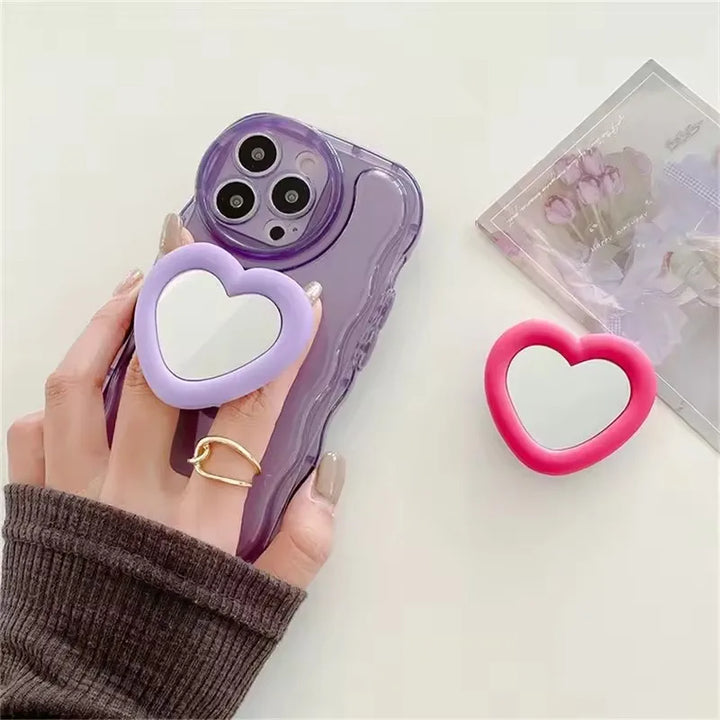 3D Heart Mirror Phone Stand – Cute Silicone Grip & Kickstand for All Smartphones – phone-case