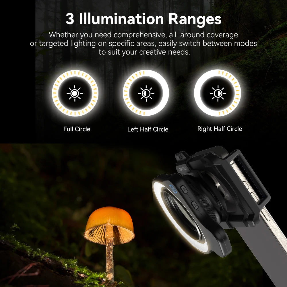 APEXEL Macro Lens Fill Light – 45 Modes, 37mm/52mm Thread
