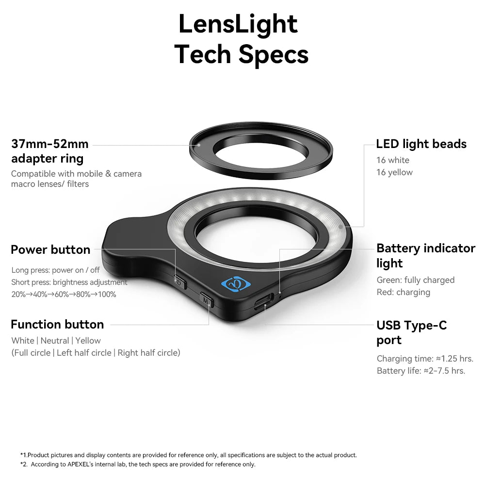 APEXEL Ring Flash Light for Phones – Macro Photography Accessory