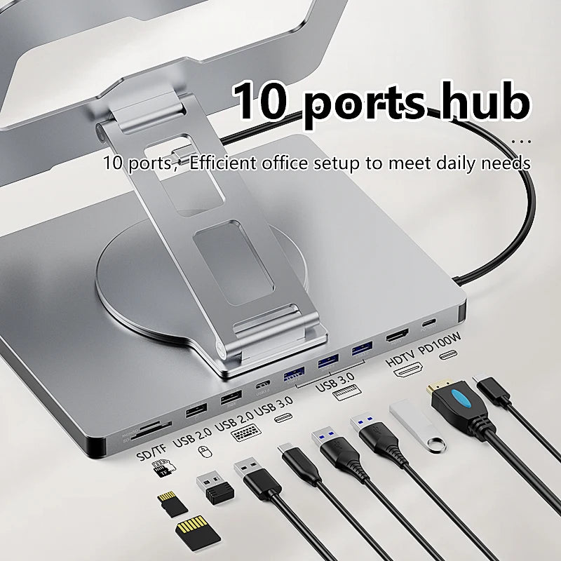 Blueendless 10-in-1 USB-C Laptop Stand Hub with HDMI, PD 100W & Ethernet
