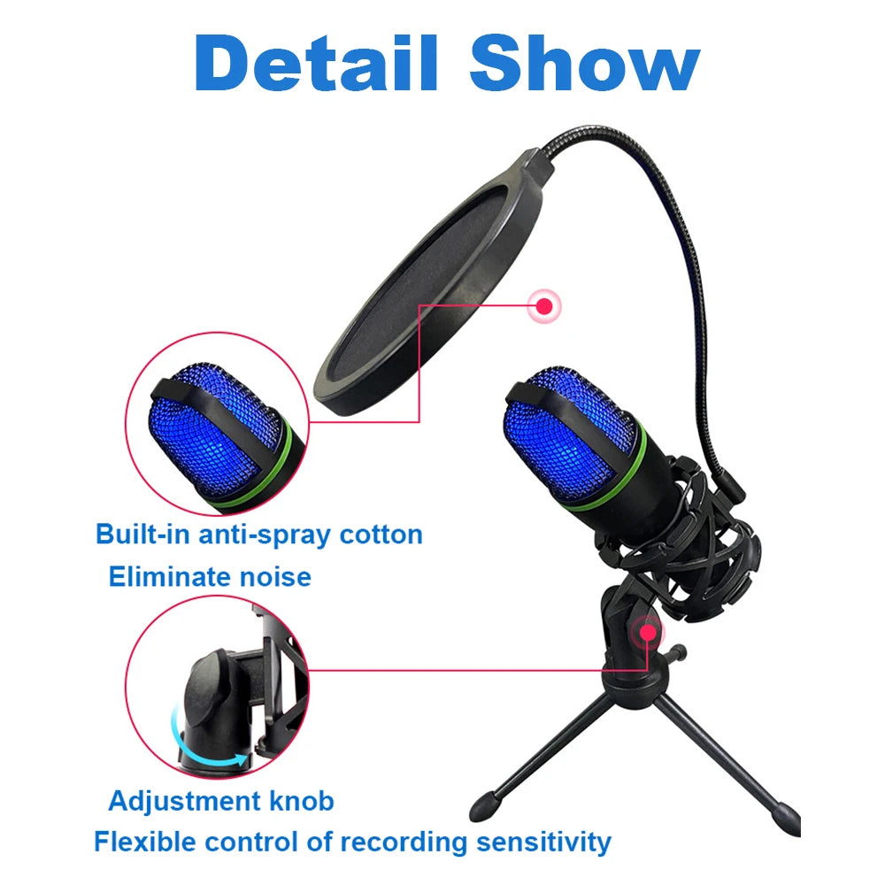 Lefon USB/3.5mm Condenser Microphone – Plug & Play Desktop Mic for Streaming, Gaming & Podcasting