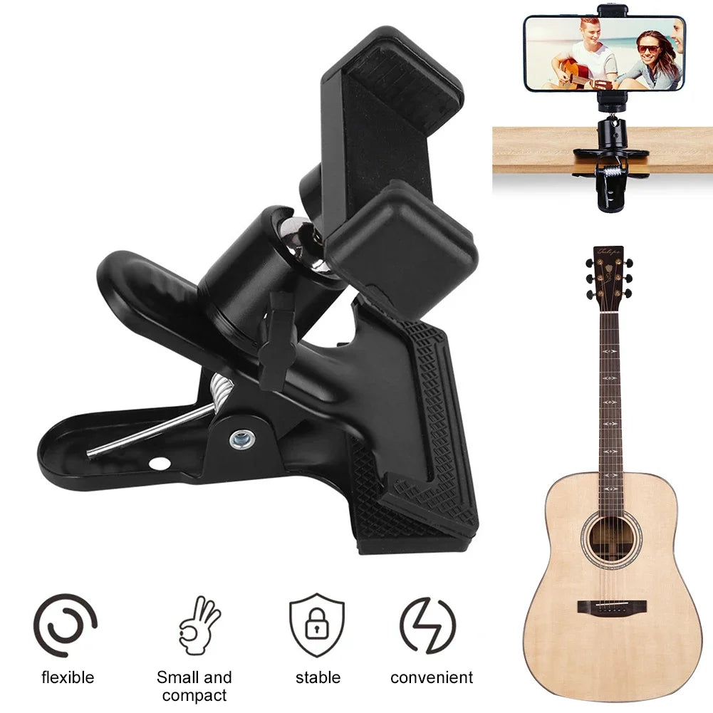 Guitar Headstock Phone Holder – 360° Adjustable Clip Mount for Recording & Streaming