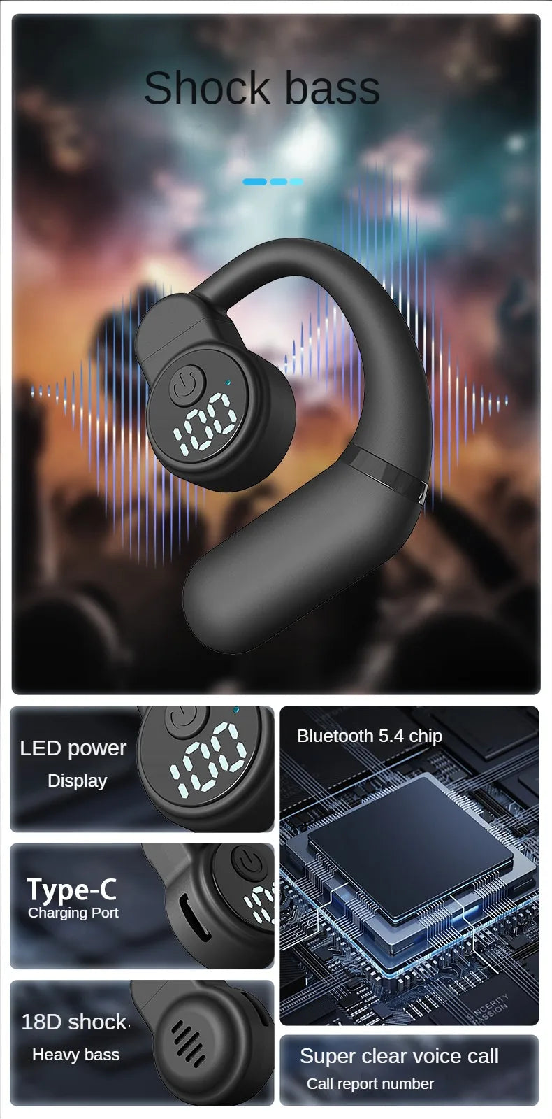 Kebidumei HOWS02 Ear Hook – Bluetooth 5.3 Noise Cancelling