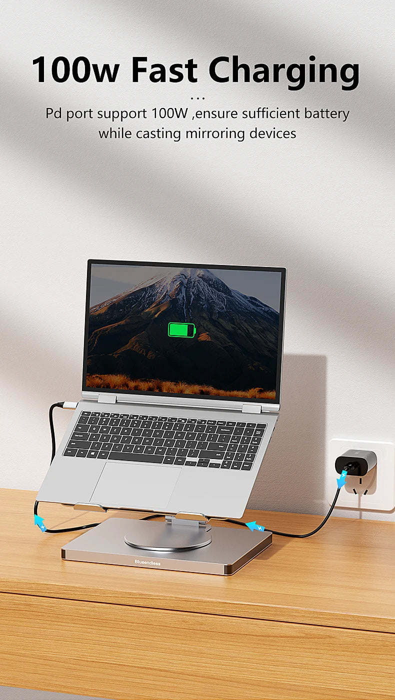 Blueendless 10-in-1 USB-C Laptop Stand Hub with HDMI, PD 100W & Ethernet