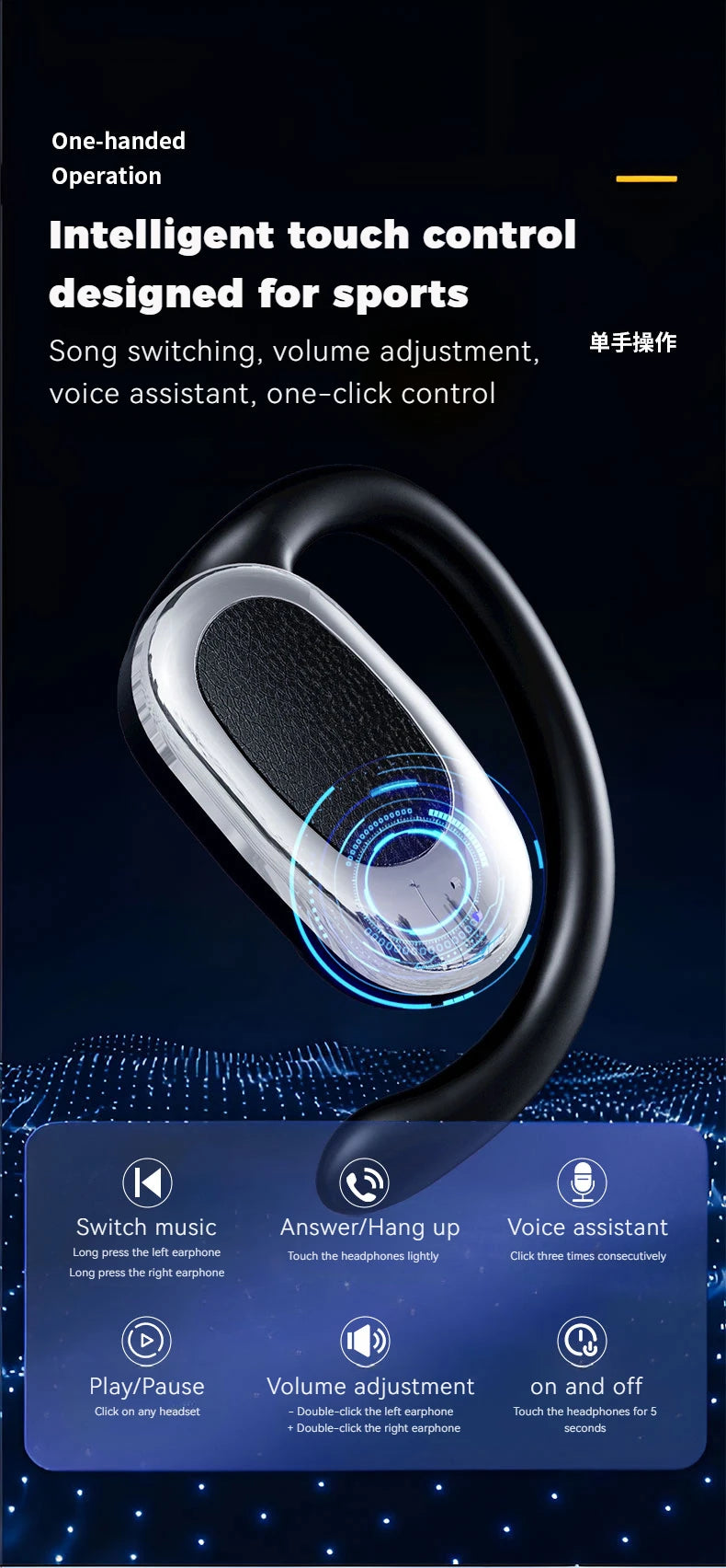 Air Basics Y7 Ear Hook Bluetooth Headset – HD Stereo & Sweatproof