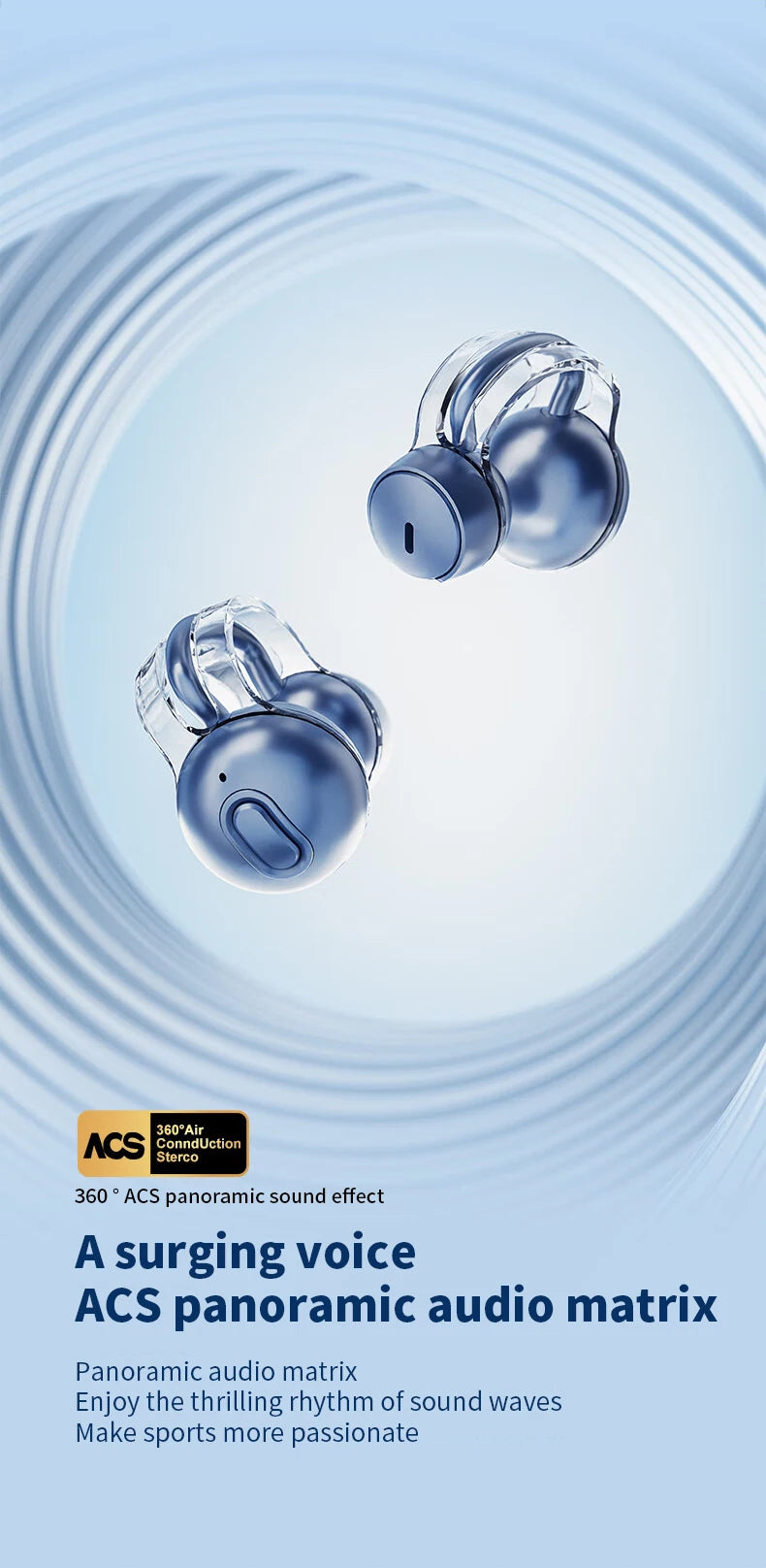iHseno I36 Open-Ear TWS Earphones – Bluetooth 5.3, Clip-On, Waterproof