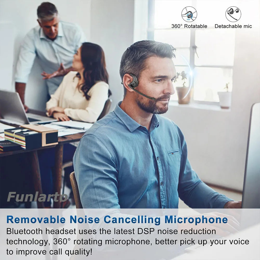 Funlarto Bluetooth Open-Ear Headphones – 10H, Mic, Waterproof