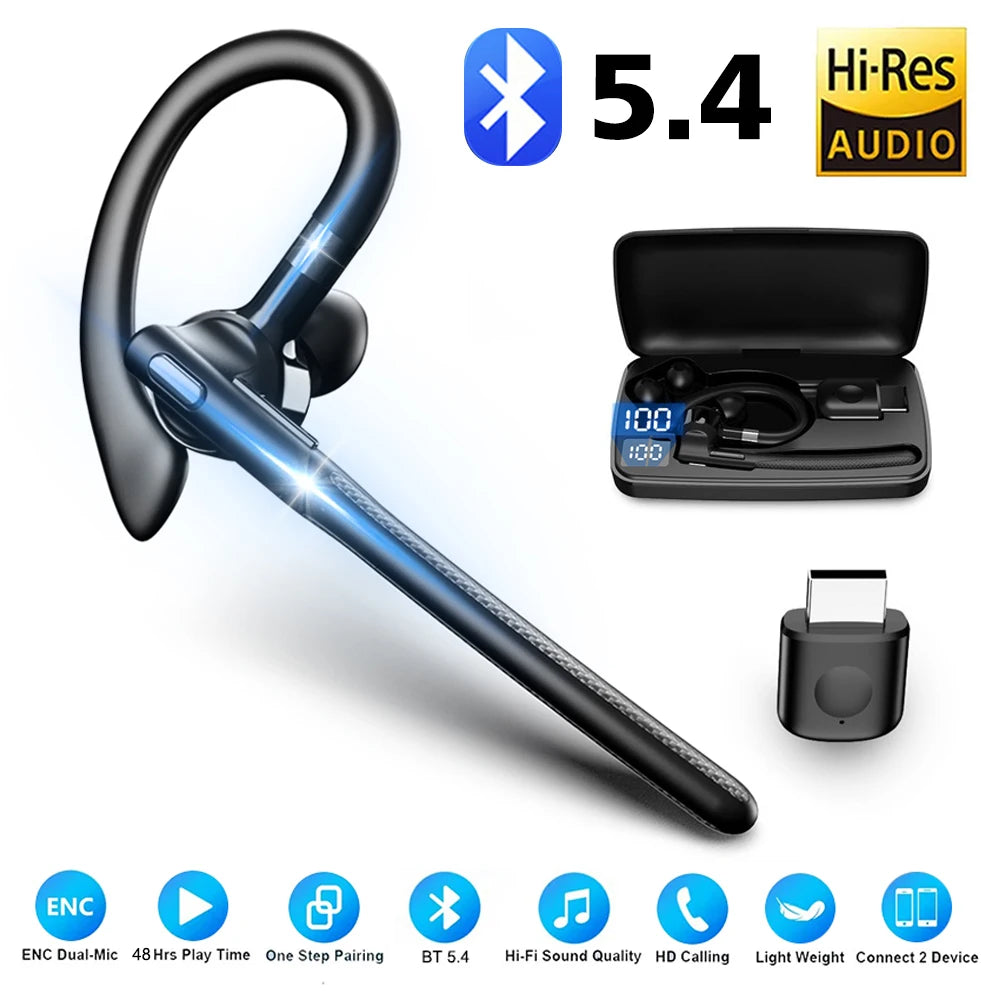 AideeMaster Bluetooth 5.4 Bone Conduction Ear-Hook Headset – ENC Noise Reduction, 48H Battery, LED Charging Case – audio-accessory