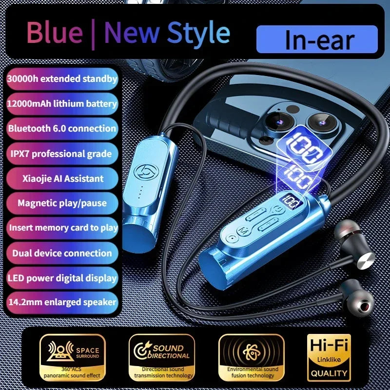 Luxuglow Bluetooth 6.0 Neckband – ANC, 12000mAh, IPX7