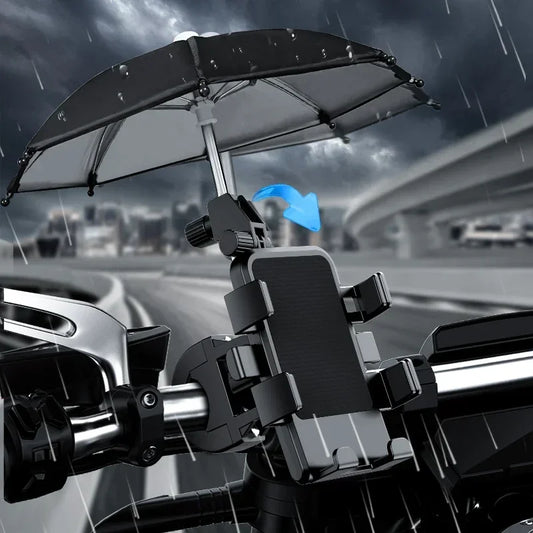 Motorcycle Phone Holder with Umbrella – Sun & Rain Handlebar Mount