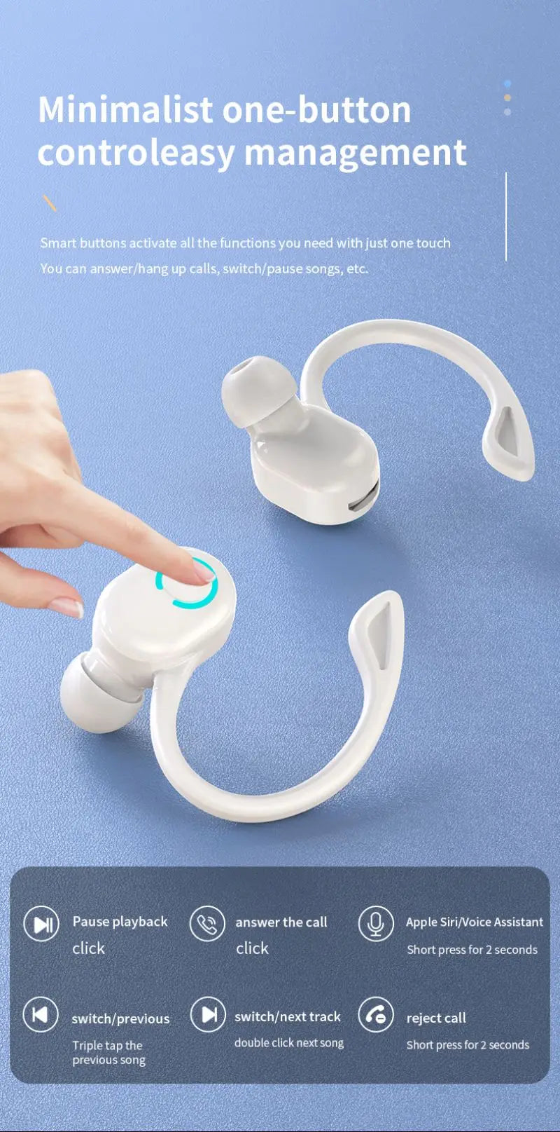 Kebidumei Bluetooth 5.2 Ear Hook Headphone | ANC & Waterproof