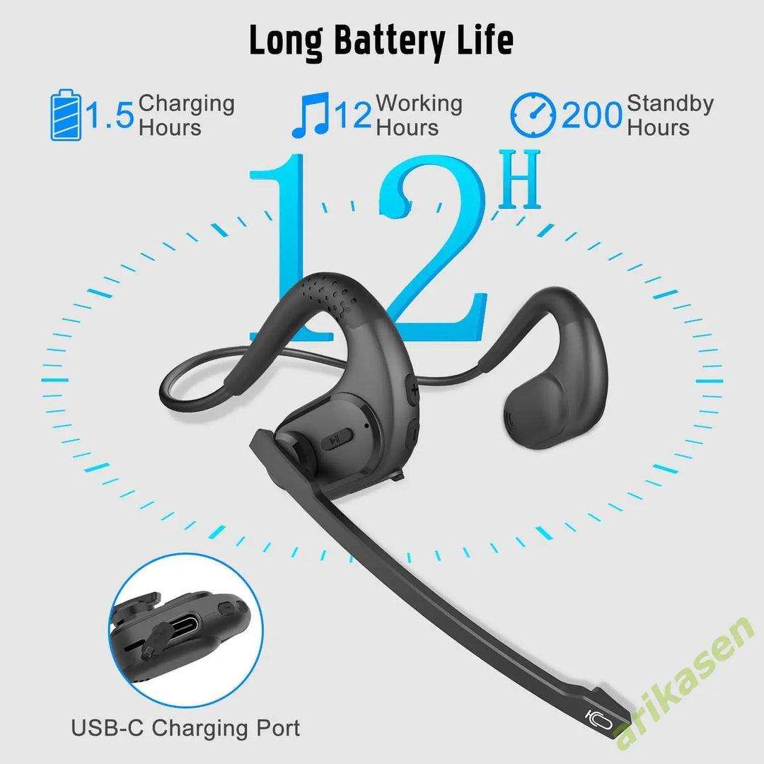 Arikasen Open Ear Bluetooth 5.3 Headphones with Mic – 10H Playtime
