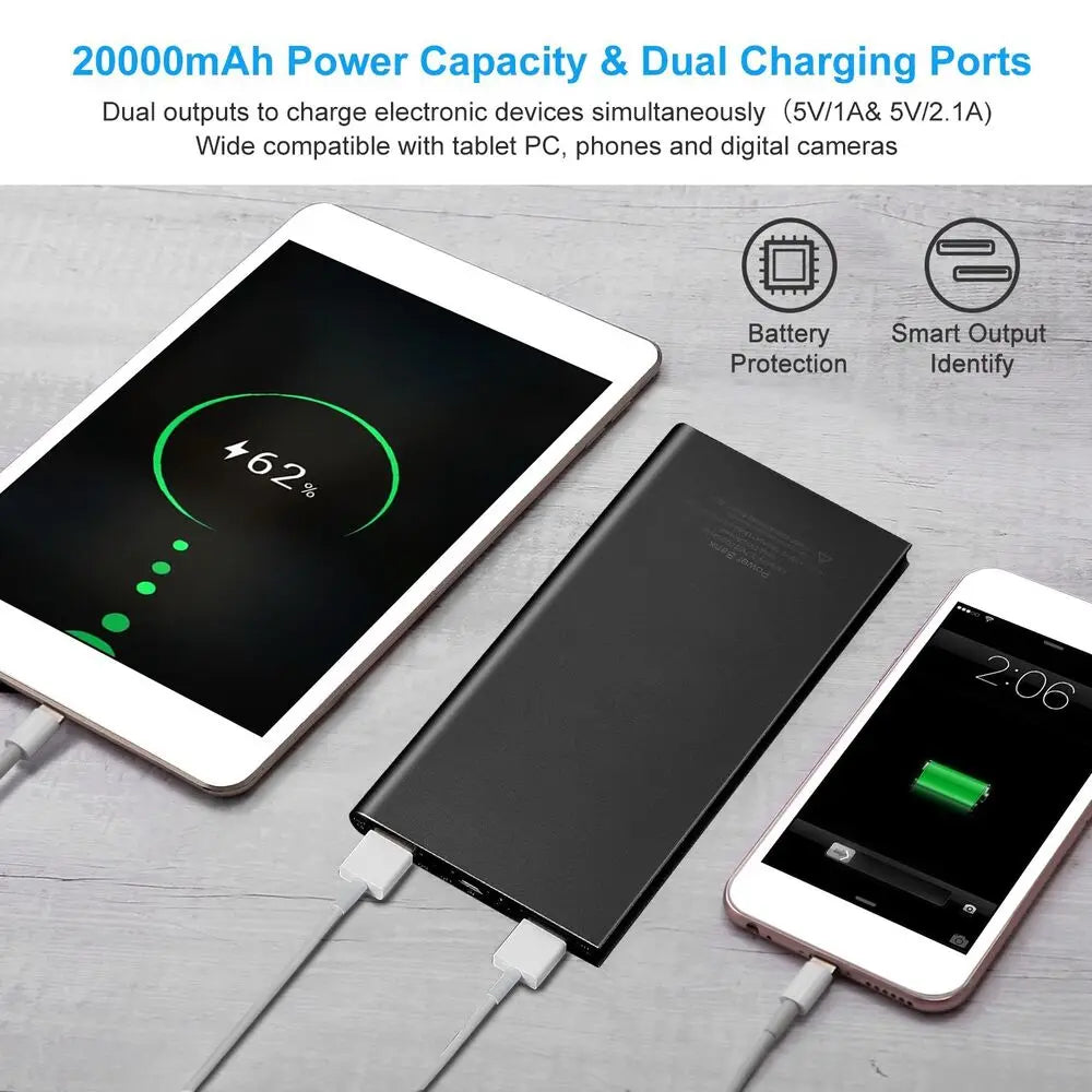 20000mAh Slim Power Bank Dual USB | LED Flashlight