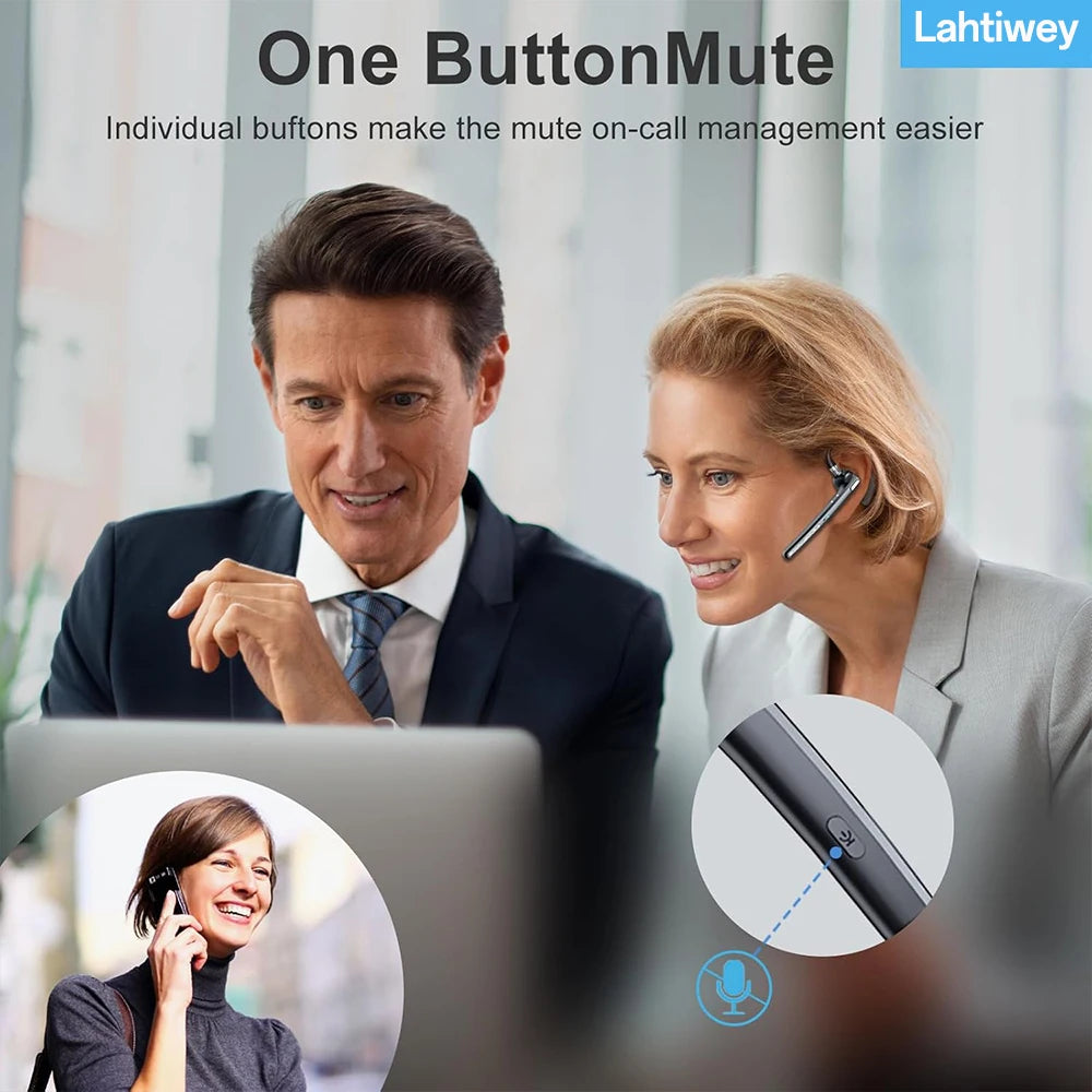 Lahtiwey Bluetooth 5.3 Headset – Single Ear, ENC Mic, 60h