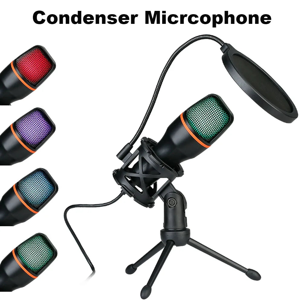 Lefon USB/3.5mm Condenser Microphone – Plug & Play Desktop Mic for Streaming, Gaming & Podcasting