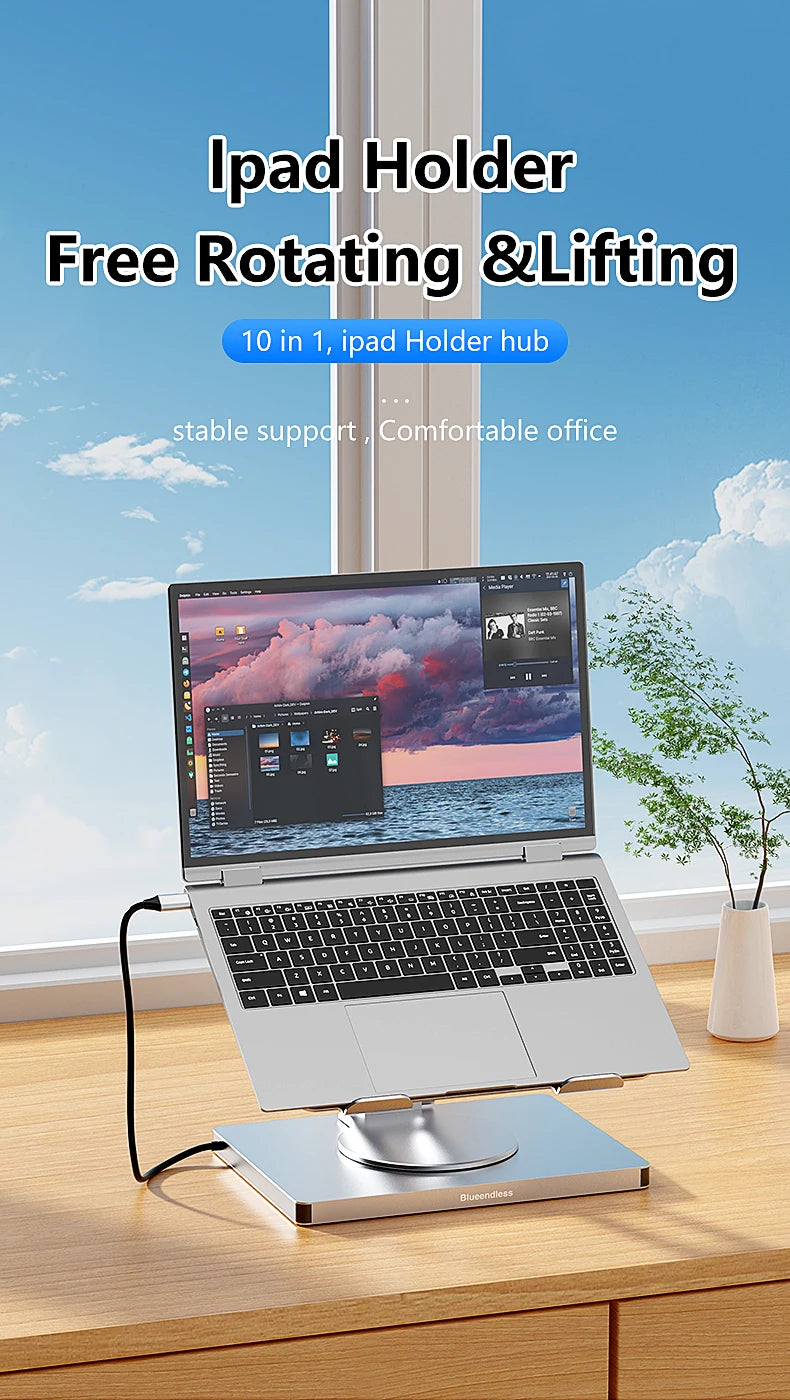 Blueendless 10-in-1 USB-C Laptop Stand Hub with HDMI, PD 100W & Ethernet