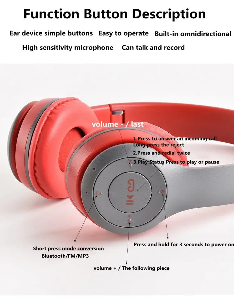 EDUP P47 Bluetooth 5.0 Wireless & Wired Headphones – 40mm Drivers, Stereo Sound, Adjustable Design
