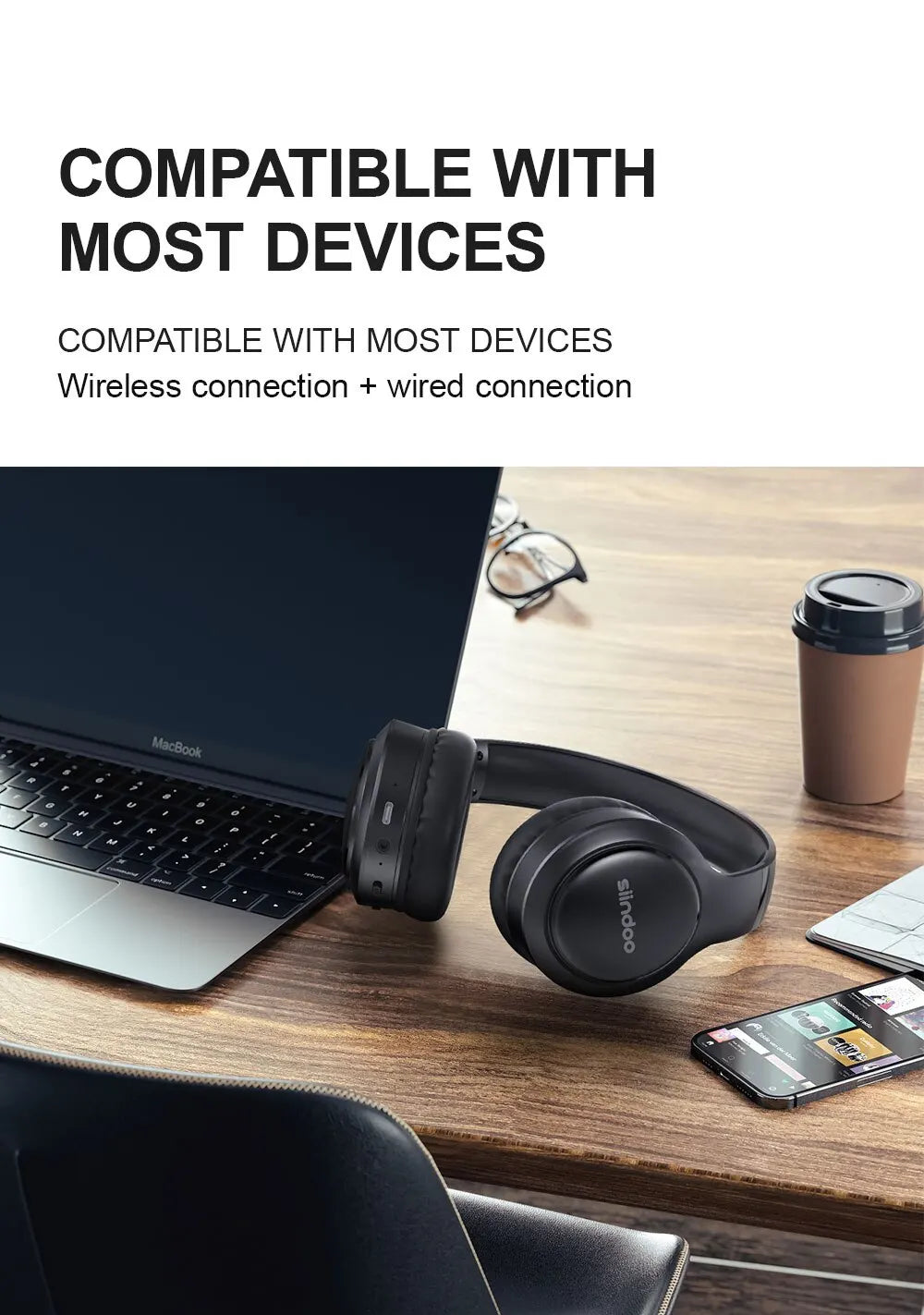 Siindoo JH-919 Bluetooth Headphones – 28H Playtime, Super Bass