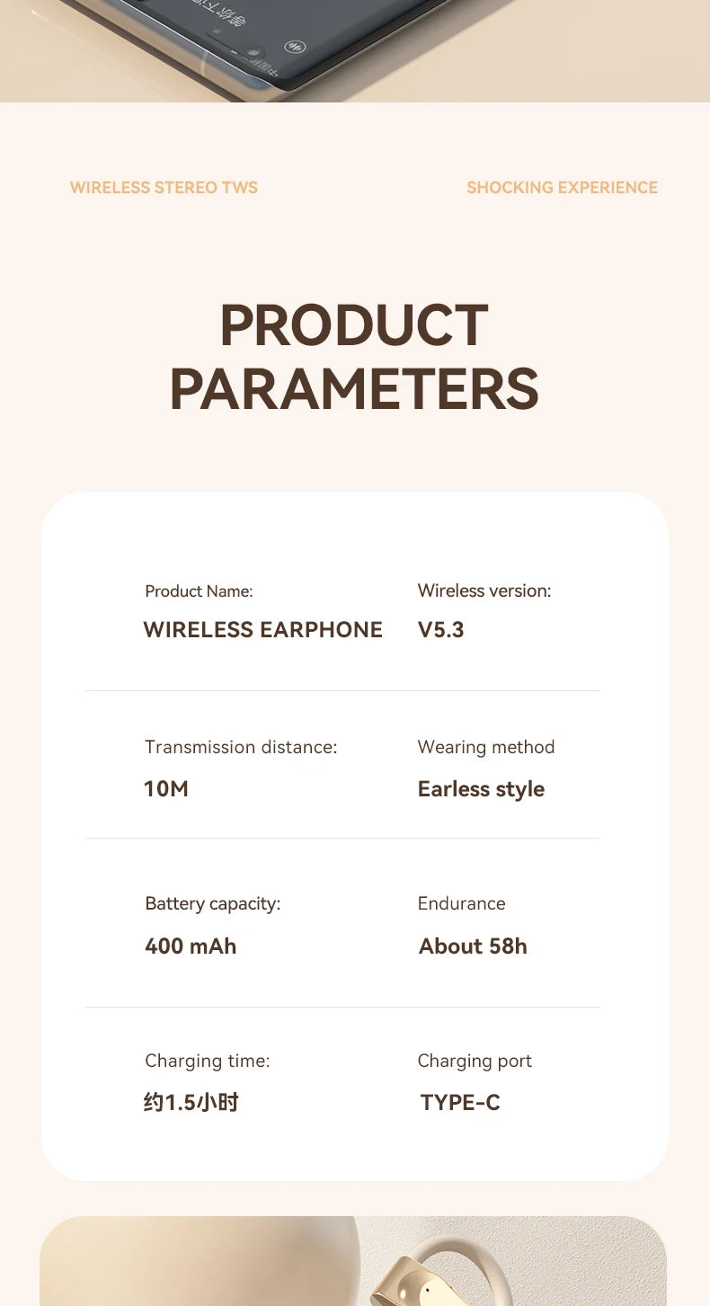Bluetooth 5.3 Open-Ear Earphones – ANC, Touch Control